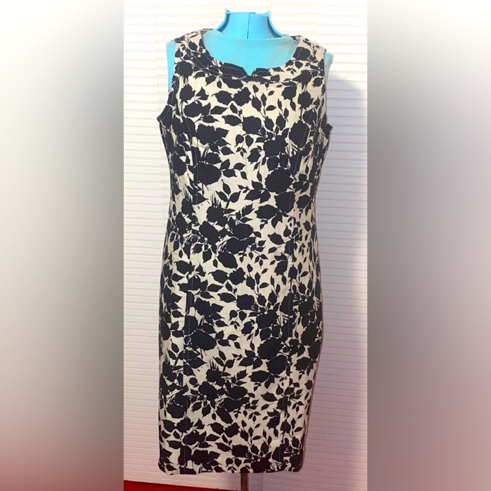Talbots floral dress, black and cream, Size: 12p